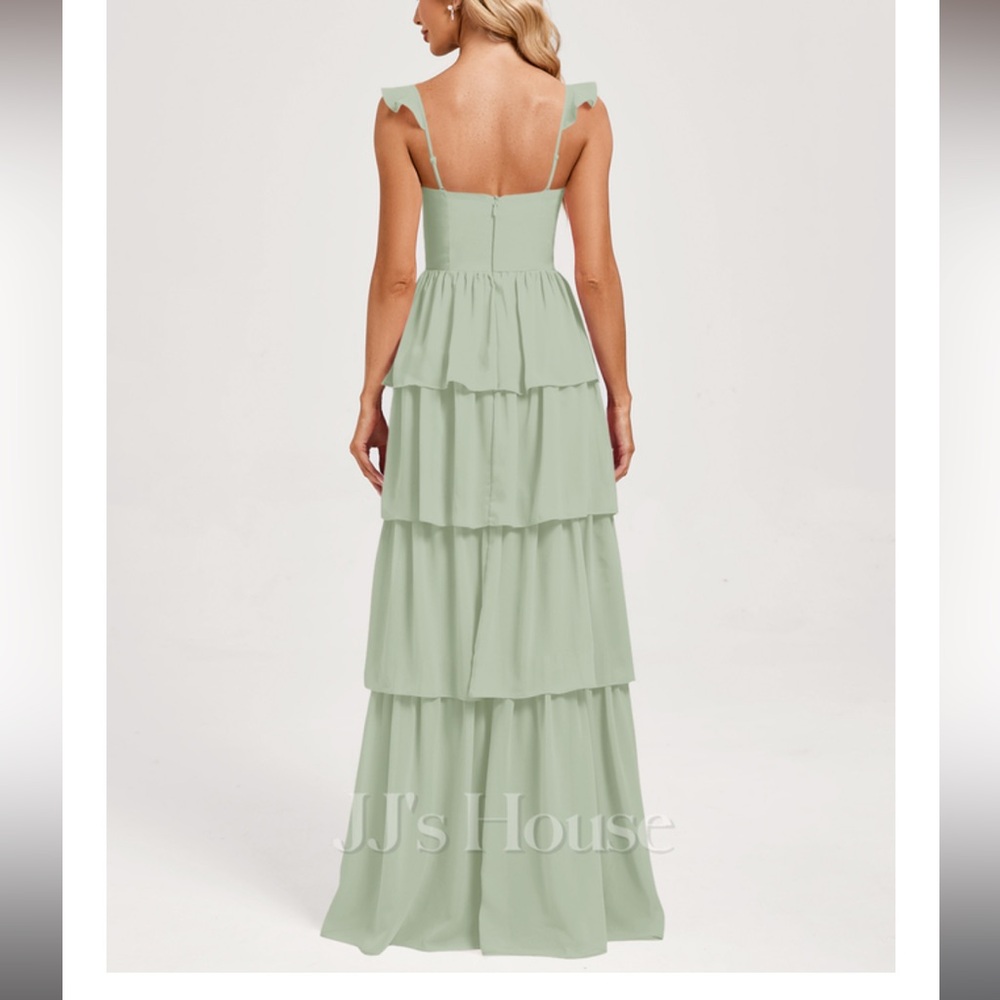 JJs House A line V neck floor length chiffon bridesmaid dress with ruffle size 4